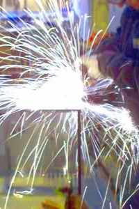 cutting a computer case with angle grinder circa 2002